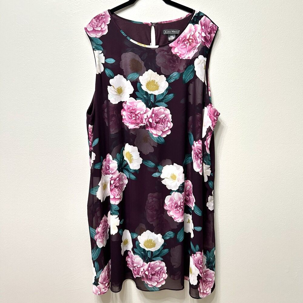 Jessica Howard Dress Women's 22W Purple Shift Midi Floral Sleeveless Cottagecore